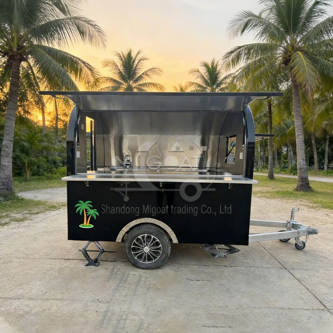 Food Snacks That Are Black - Zwarte ronde mobiele foodtruck met wielen